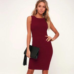 Burgundy Lace Bodycon Backless Midi Dress - NEVER WORN